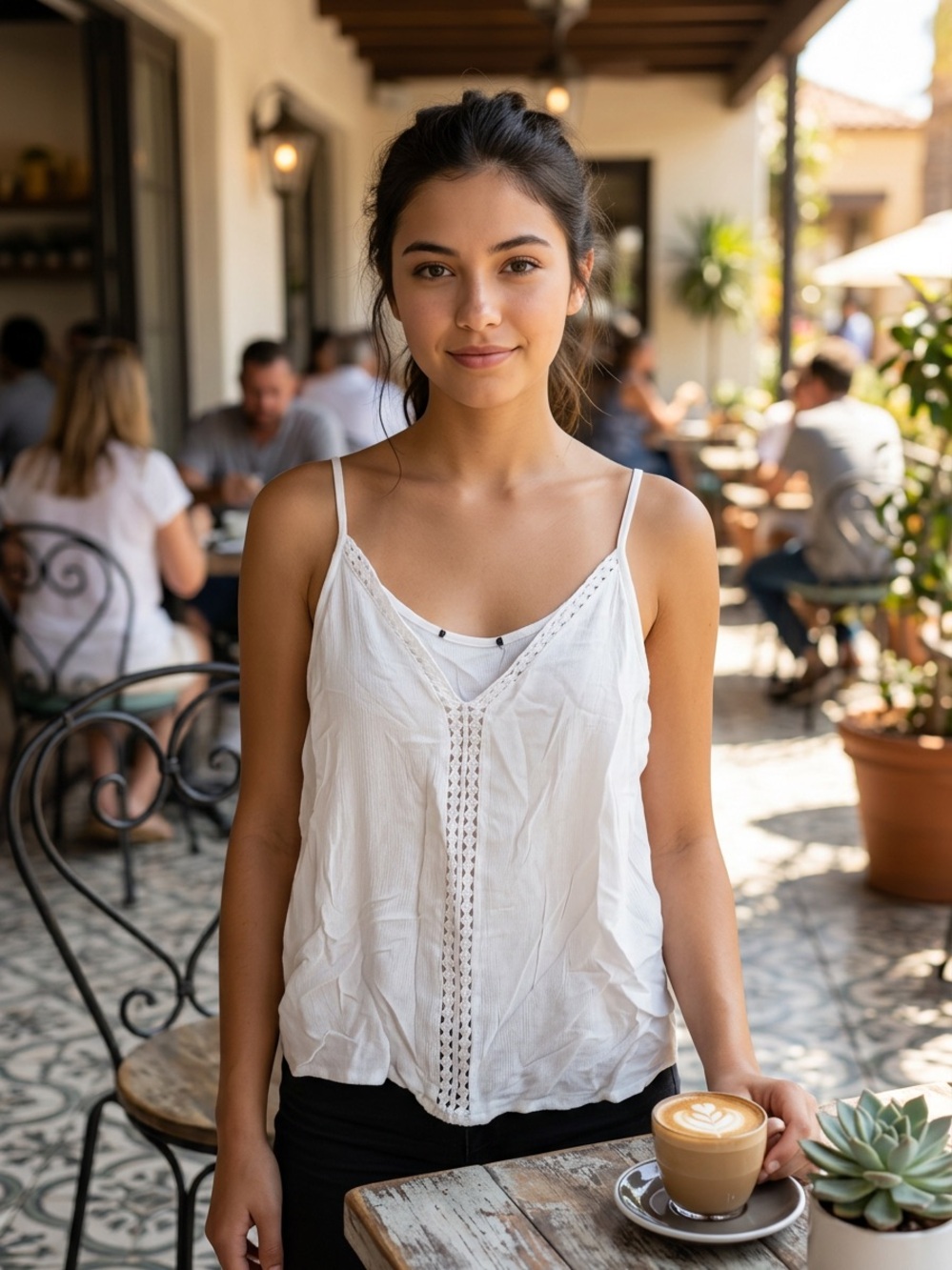 Women’s White Crochet-Trim Spaghetti Strap Tank Top
